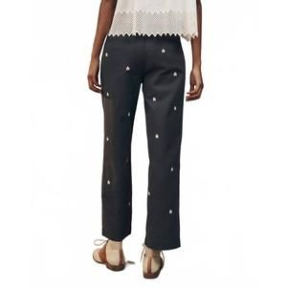 NEW THE GREAT. garage daisy embroidery trouser pants in blue slate